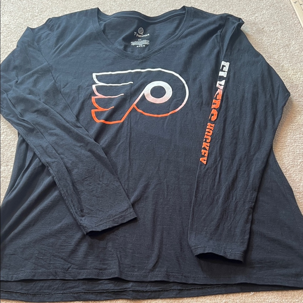 Philadelphia Flyers Hockey Long Sleeve V Neck T Shirt Fanatics 2XL‎